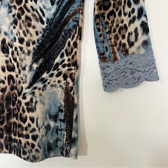 Y2K Only Hearts NYC Long Sleeve Animal Print Feathers Lace Fitted Sheer Medium - Picture 6 of 11